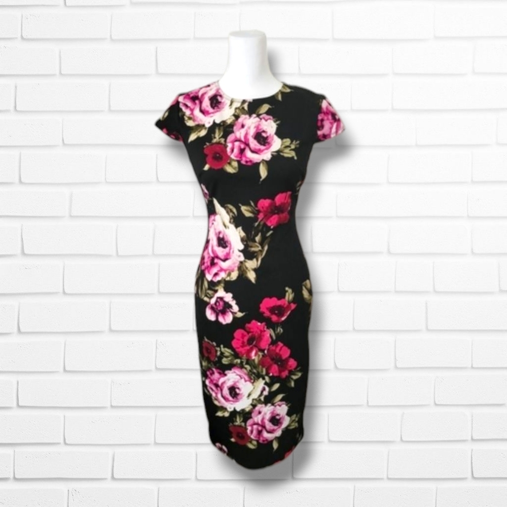 Rebecca B. | EUC Gorgeous Black Floral Midi Open Back Dress (SIZE 4)
